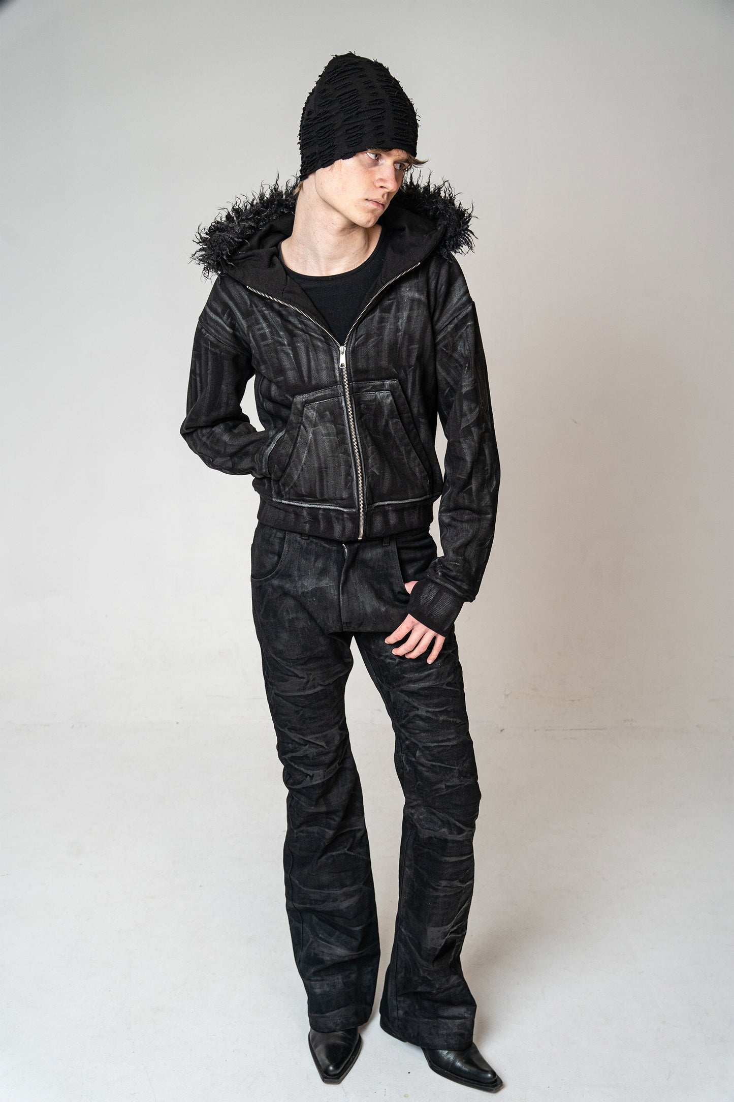 OBSIDIAN WAXED JEANS